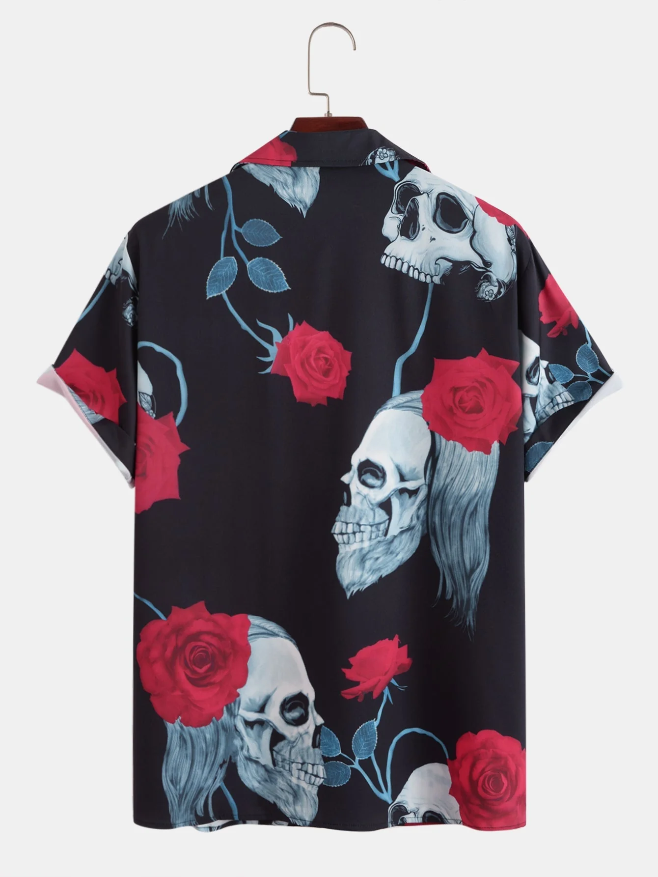 Arte® | Skull Rose Print Revere Collar Shirt - Image 2