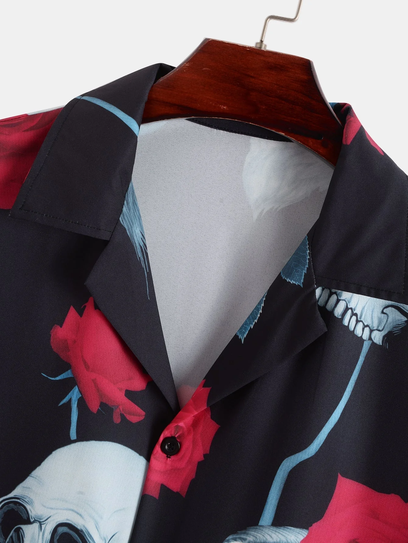 Arte® | Skull Rose Print Revere Collar Shirt - Image 3