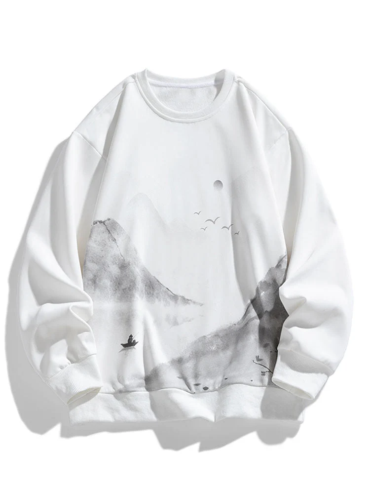 Artemas® | Ink Landscape Print Crew Neck Sweatshirt - Image 2