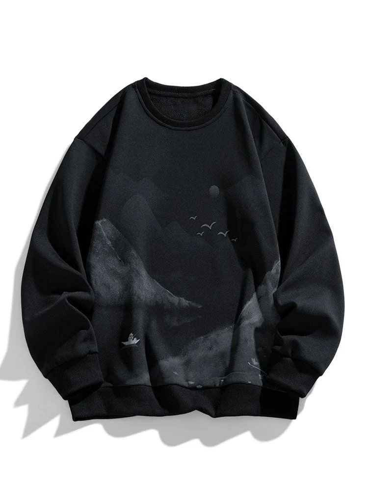 Artemas® | Ink Landscape Print Crew Neck Sweatshirt - Image 3