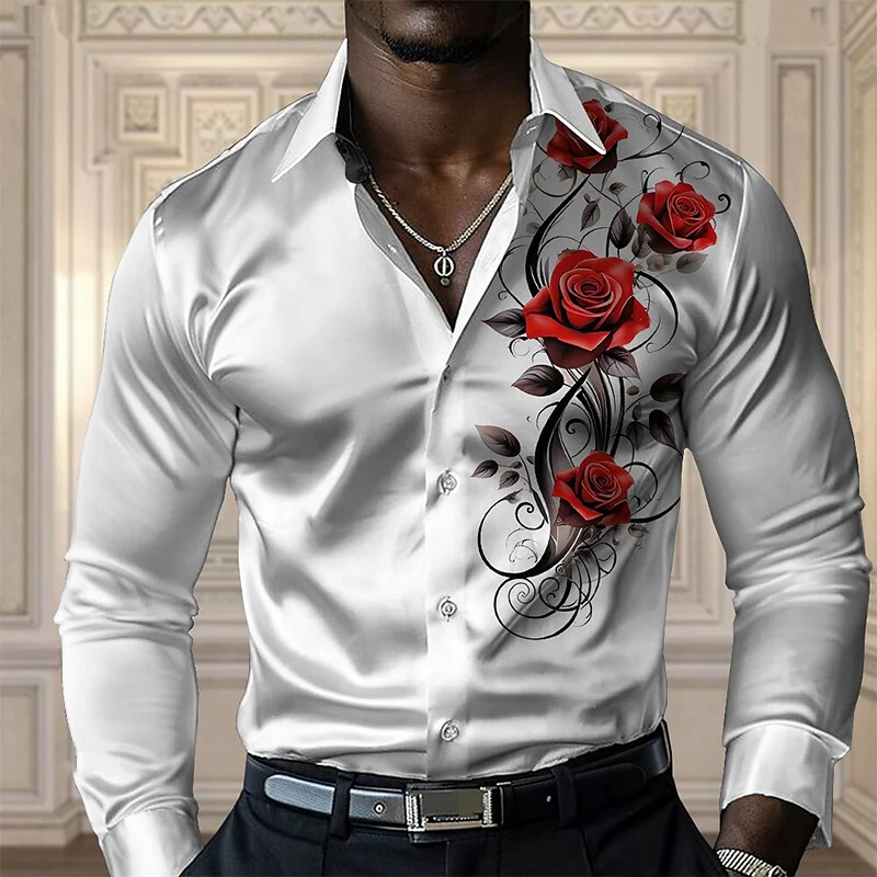 Arthur | Men'S Satin Print Long Sleeve Lapel Shirt - Image 4