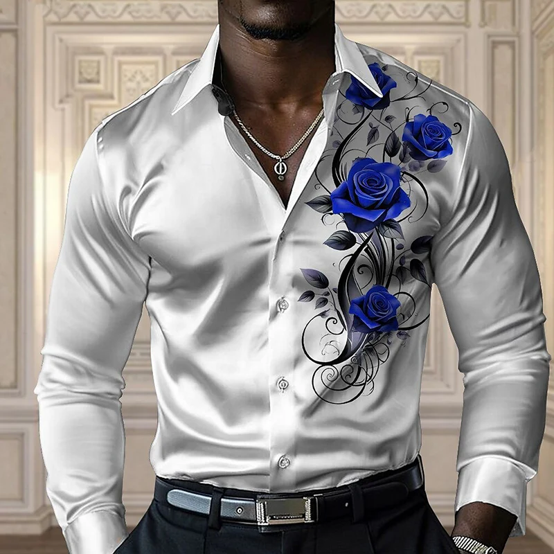 Arthur | Men'S Satin Print Long Sleeve Lapel Shirt - Image 5