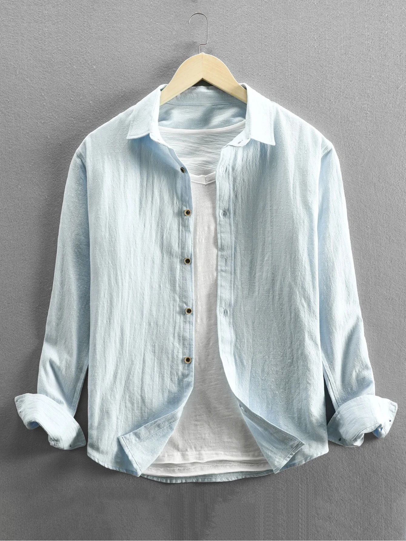 Artor® | Long Sleeve Linen And Cotton Blend Button Up Shirt - Image 3