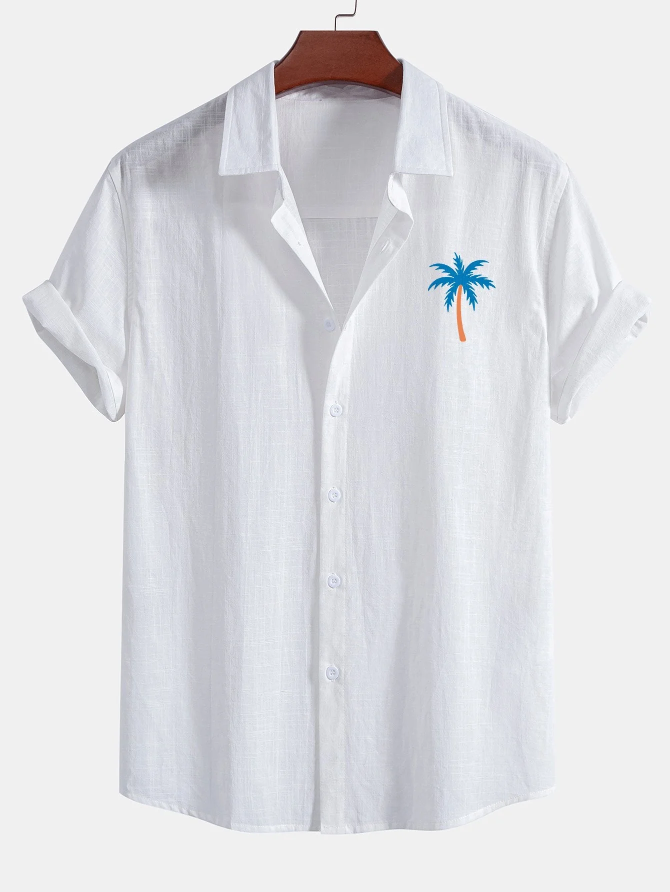 Arturo® | Blue Palm Tree Print Linen Look Cotton Button Up Shirt