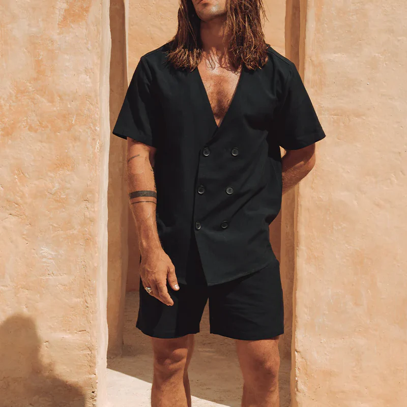 Arturo | Men'S Spring And Summer Fashion Casual Chiffon V-Neck Double-Breasted Short-Sleeved Shirt - Image 3