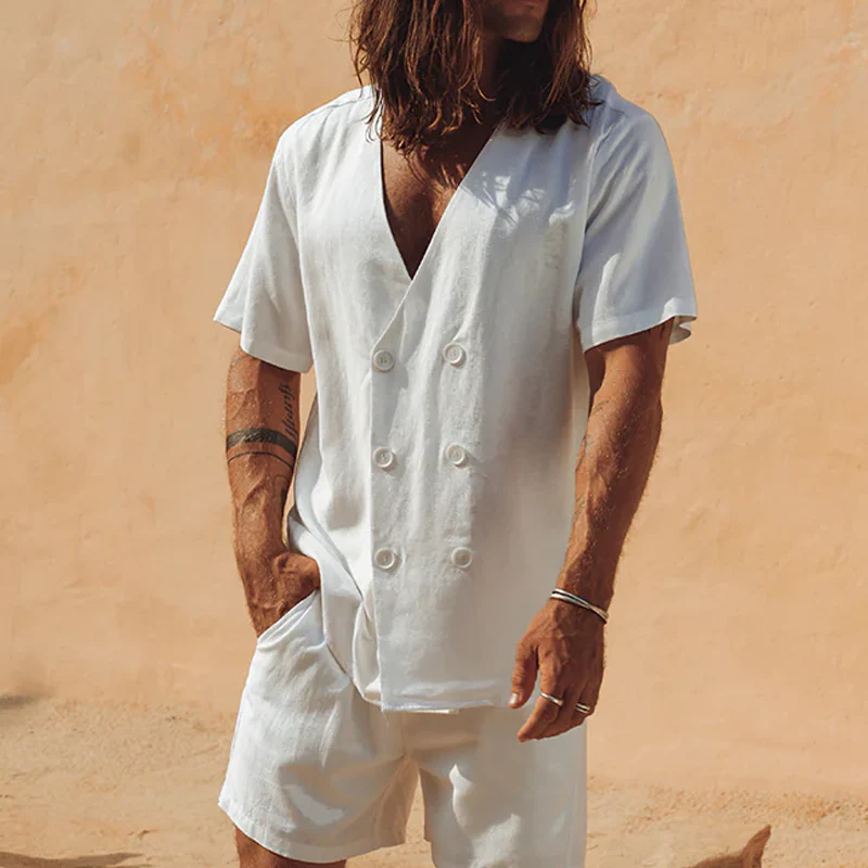 Arturo | Men'S Spring And Summer Fashion Casual Chiffon V-Neck Double-Breasted Short-Sleeved Shirt - Image 6