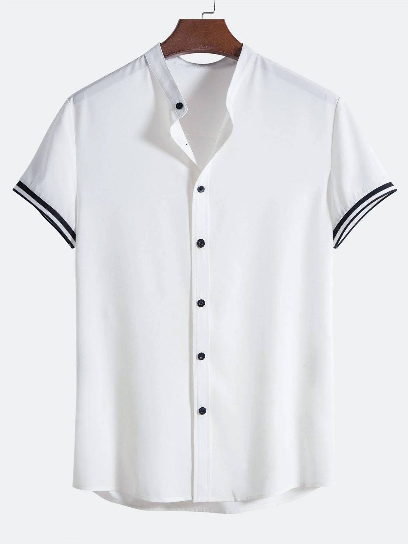 Arvid® | Muscle Fit Stripe Threaded Cuff Stand Collar Shirt - Image 3