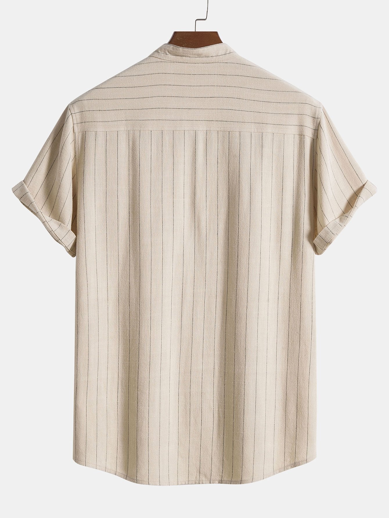 Aryan® | Linen Blend Striped Half Open Placket Henley Collar Shirt - Image 2
