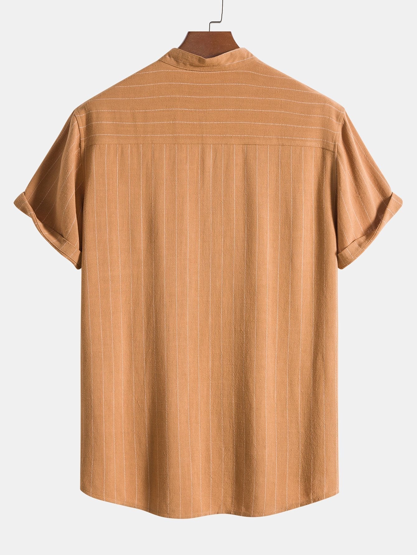 Aryan® | Linen Blend Striped Half Open Placket Henley Collar Shirt - Image 6