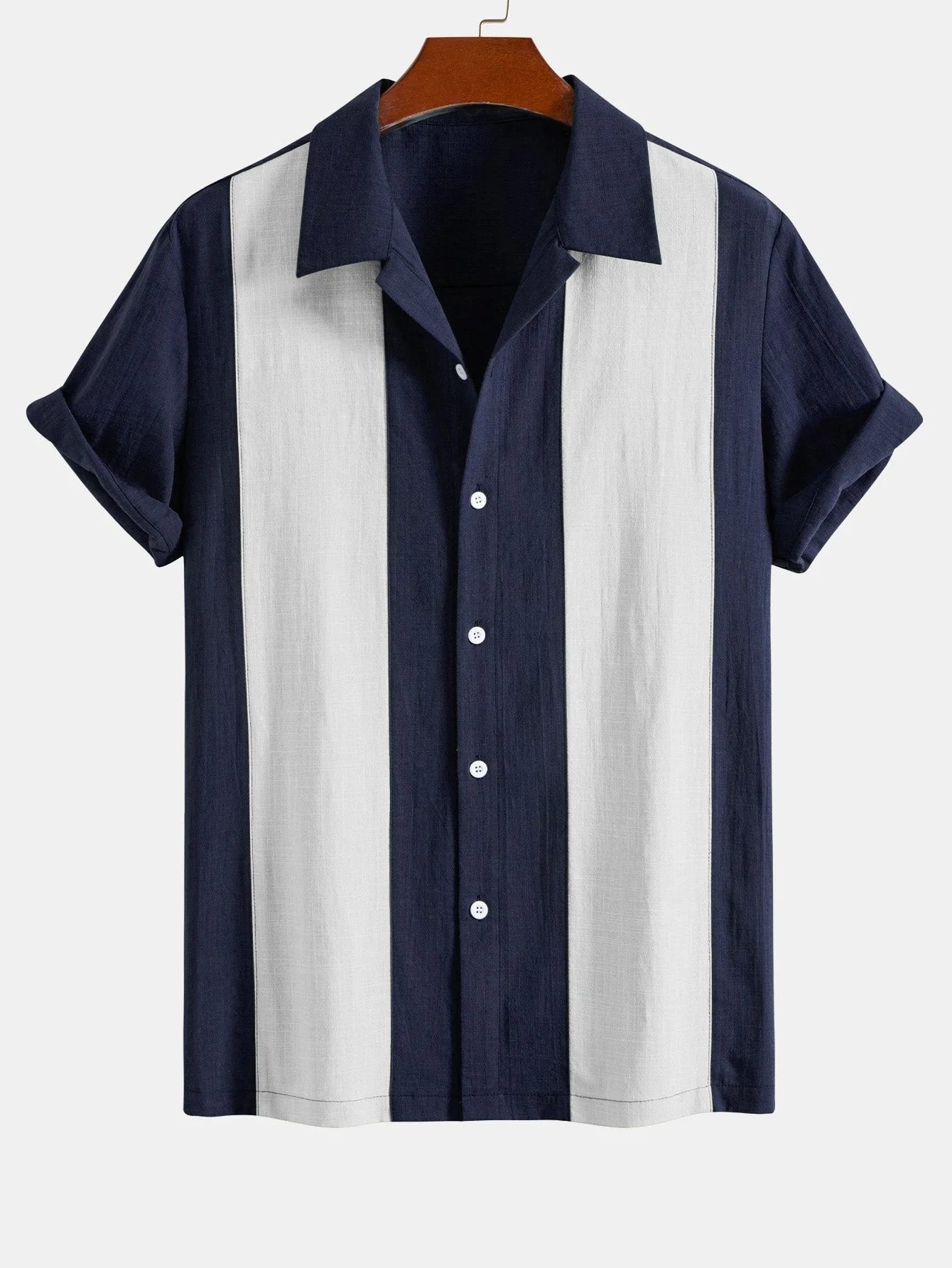 Aryeh® | Linen Look Patchwork Bowling Shirt - Image 3