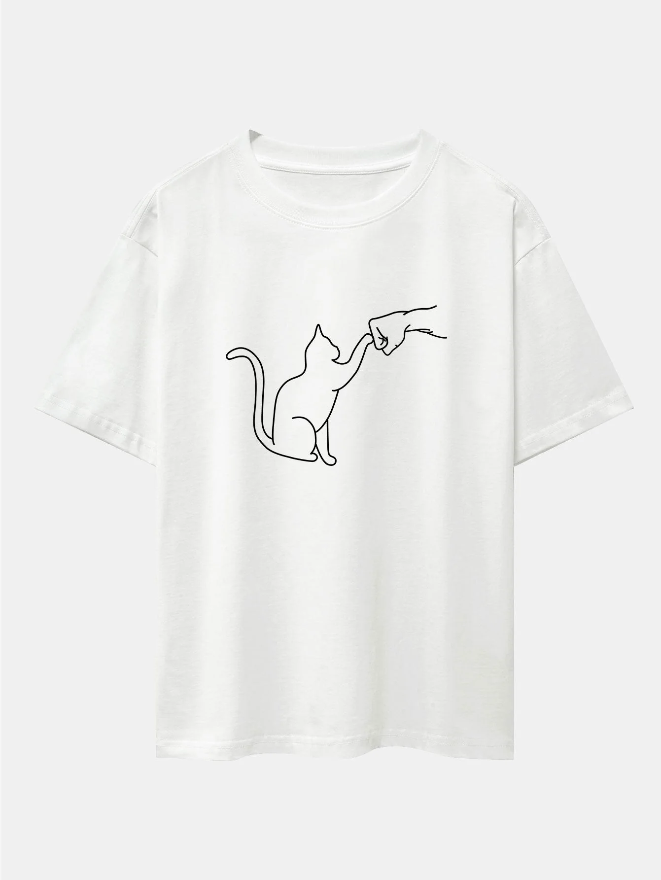 Asier® | Fist Bump Cat Print Drop Shoulder Oversize T-Shirt - Image 10