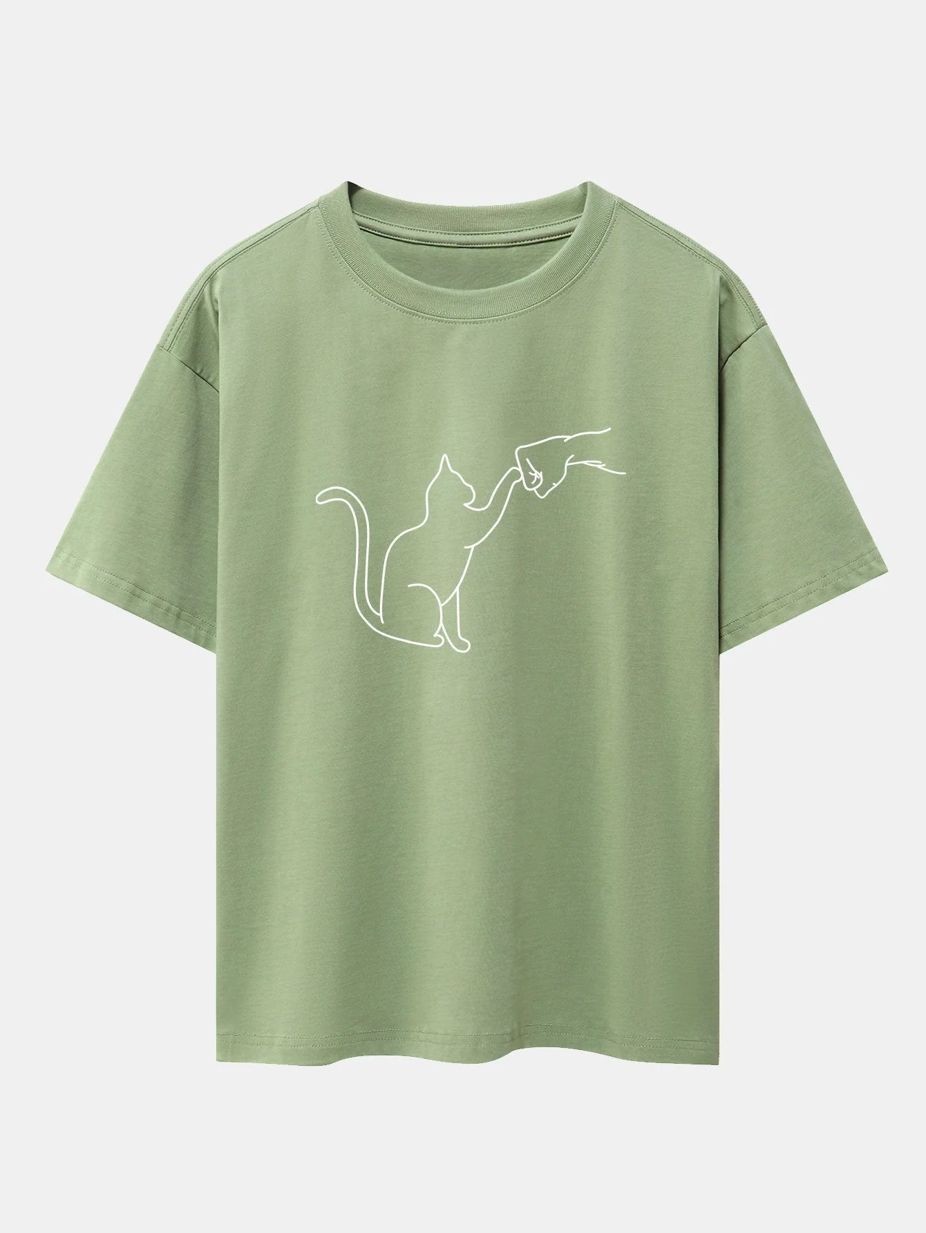 Asier® | Fist Bump Cat Print Drop Shoulder Oversize T-Shirt - Image 13