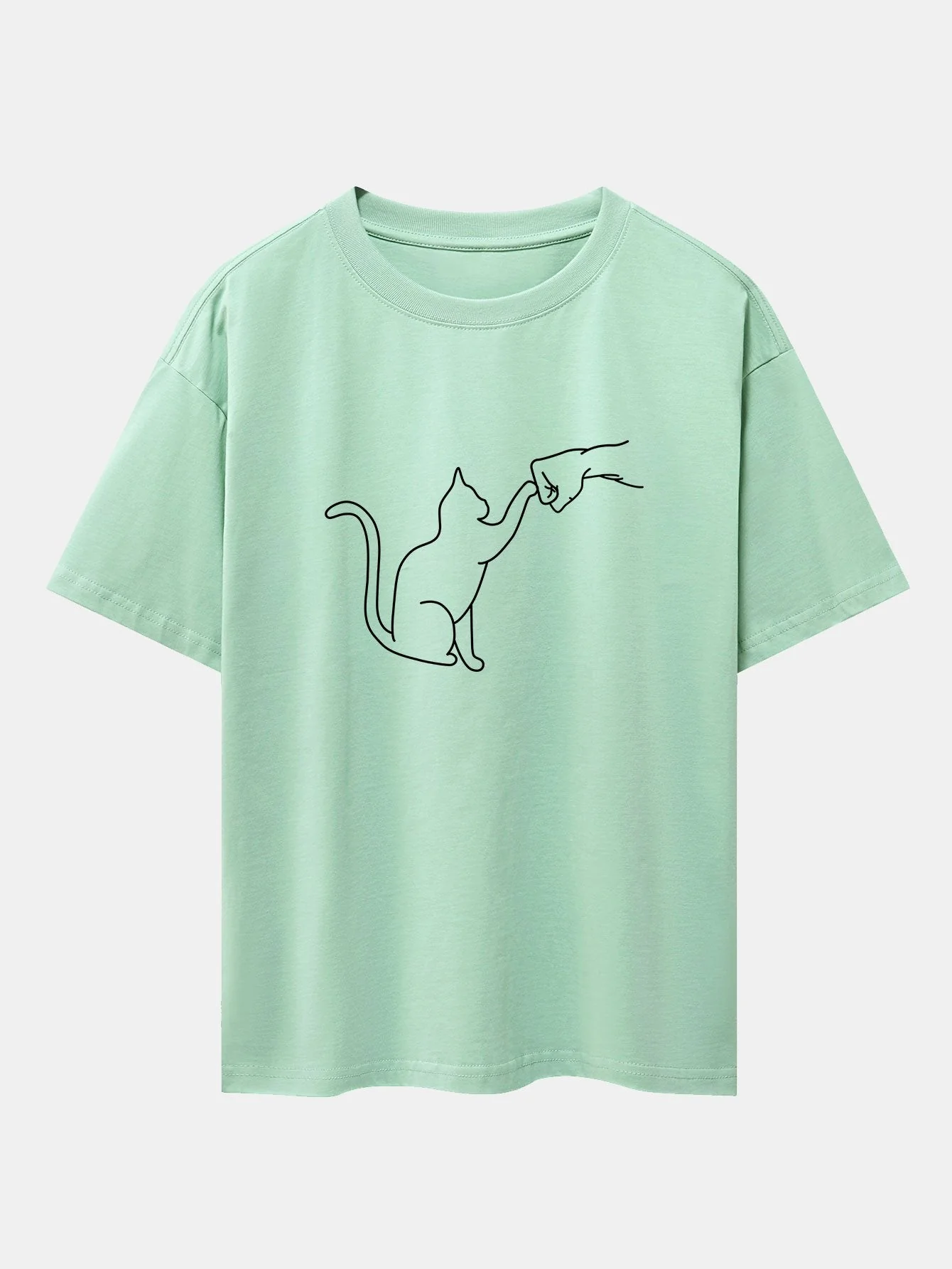Asier® | Fist Bump Cat Print Drop Shoulder Oversize T-Shirt - Image 3