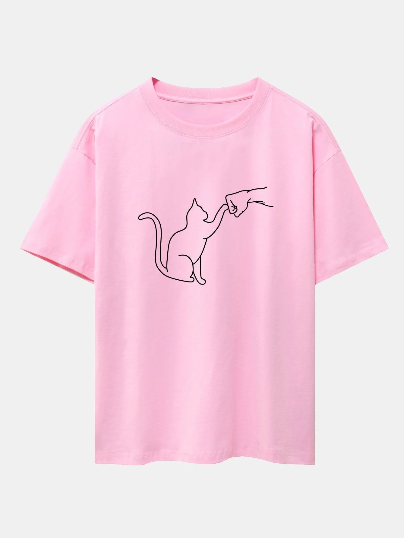 Asier® | Fist Bump Cat Print Drop Shoulder Oversize T-Shirt - Image 4