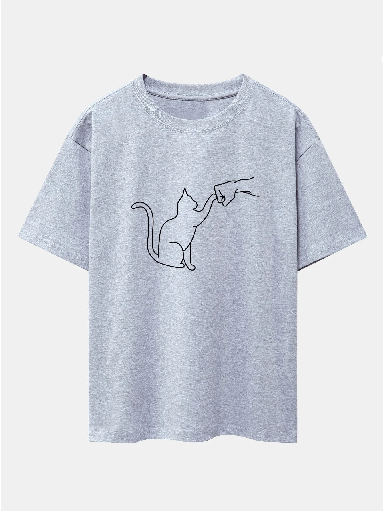Asier® | Fist Bump Cat Print Drop Shoulder Oversize T-Shirt - Image 5