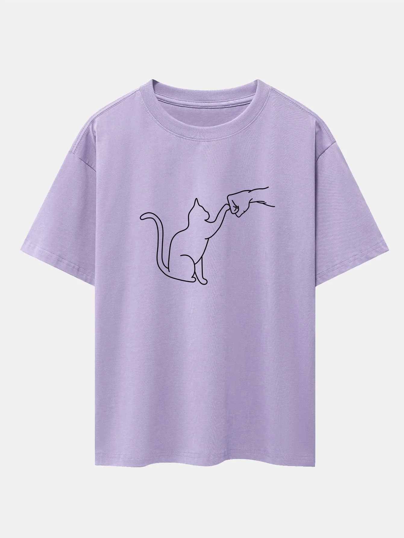 Asier® | Fist Bump Cat Print Drop Shoulder Oversize T-Shirt - Image 7
