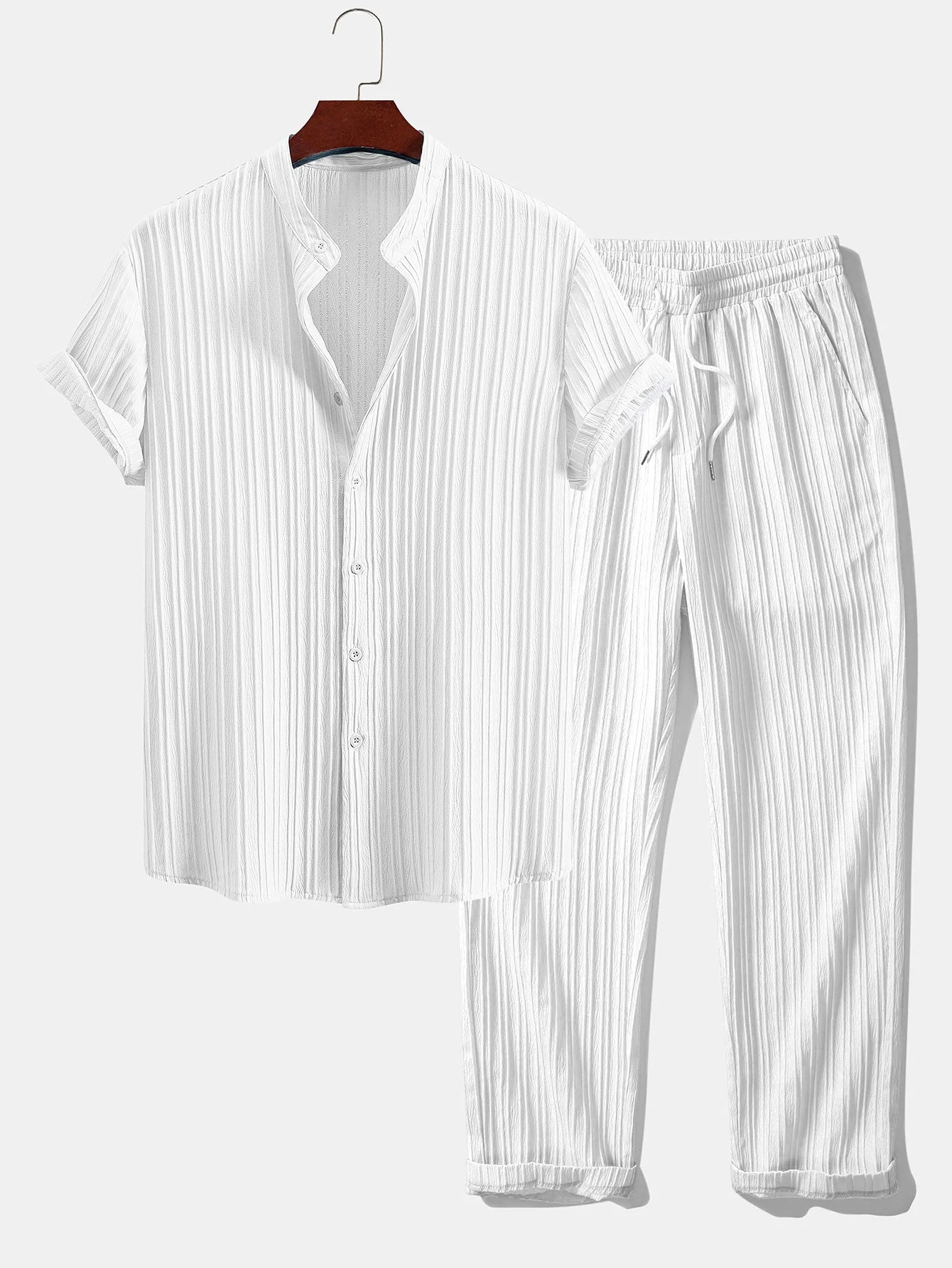 Asier® | Textured Stand Collar Shirt & Straight Leg Pants - Image 2