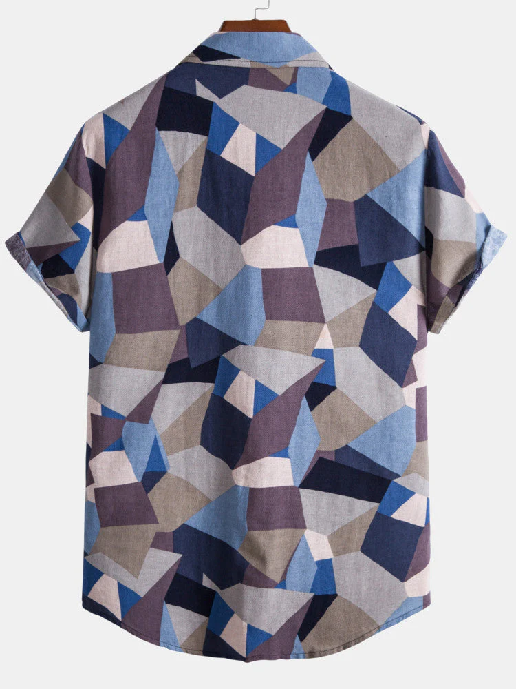 Aspenly® | Geometric Color Block Cotton Shirts - Image 2