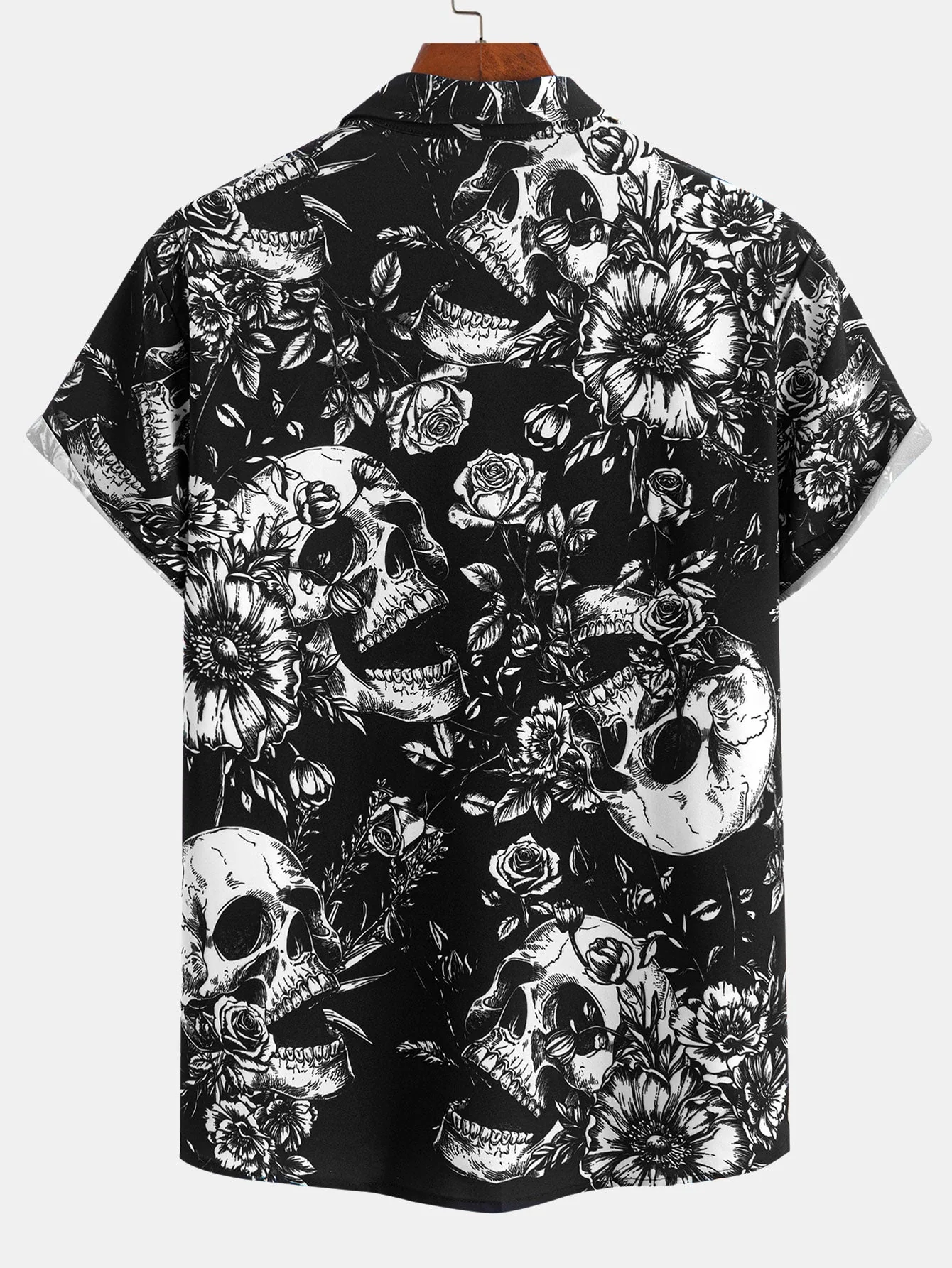 Assuan® | Skull Floral Print Button Up Shirt - Image 2