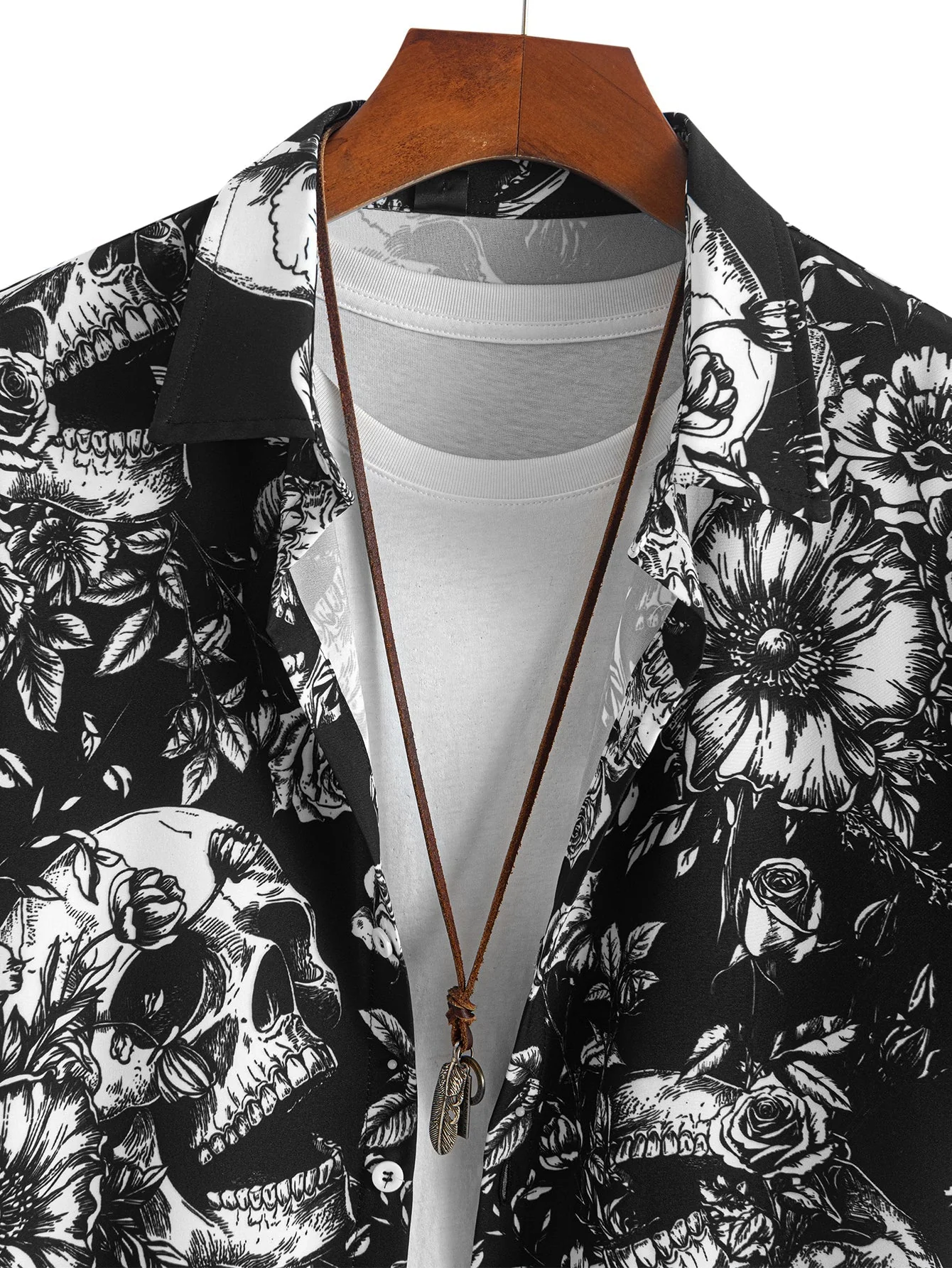 Assuan® | Skull Floral Print Button Up Shirt - Image 3
