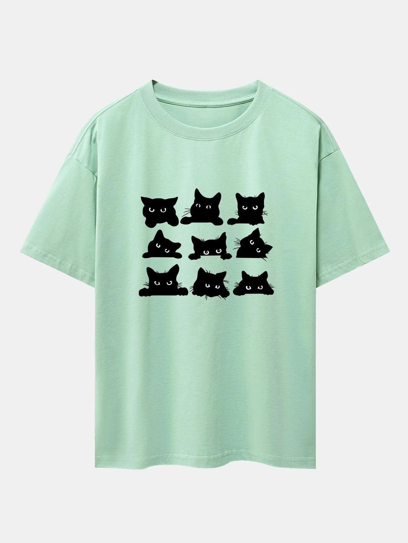 Atanasio® | Black Cat Staring Print Drop Shoulder Oversize T-Shirt - Image 10