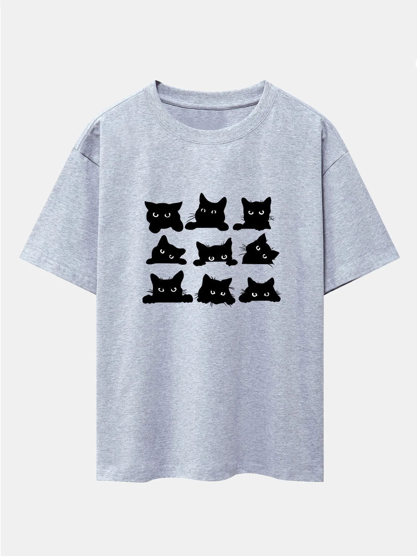 Atanasio® | Black Cat Staring Print Drop Shoulder Oversize T-Shirt - Image 12
