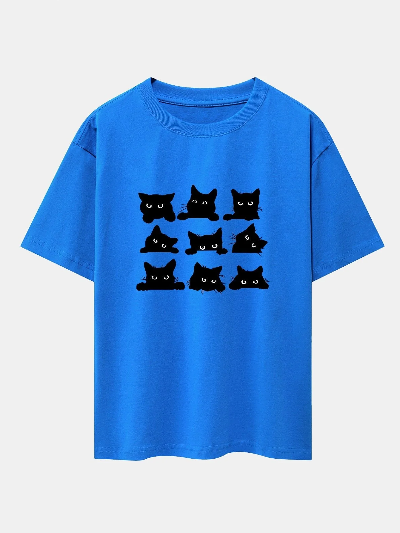 Atanasio® | Black Cat Staring Print Drop Shoulder Oversize T-Shirt - Image 5