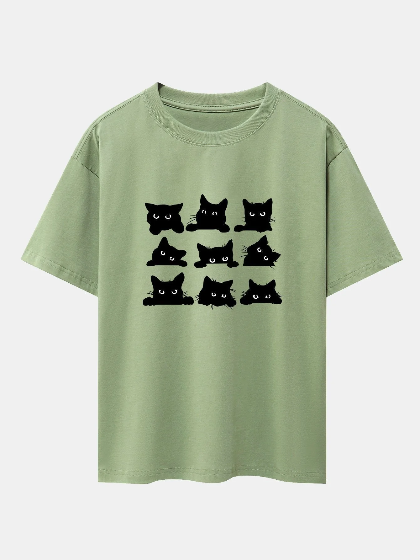 Atanasio® | Black Cat Staring Print Drop Shoulder Oversize T-Shirt - Image 6