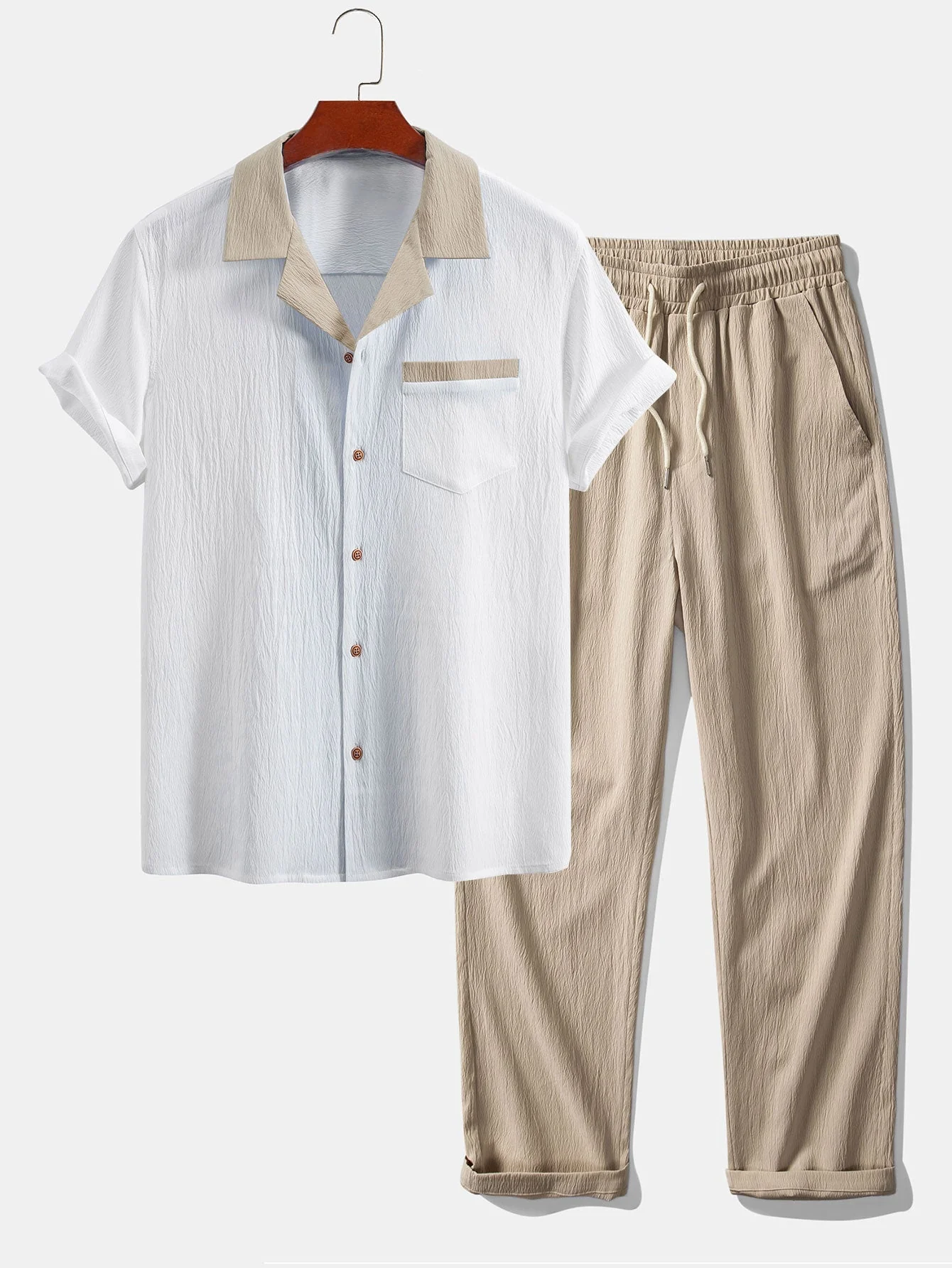 Atanasio® | Textured Contrast Cuban Shirt & Straight Leg Pants - Image 2