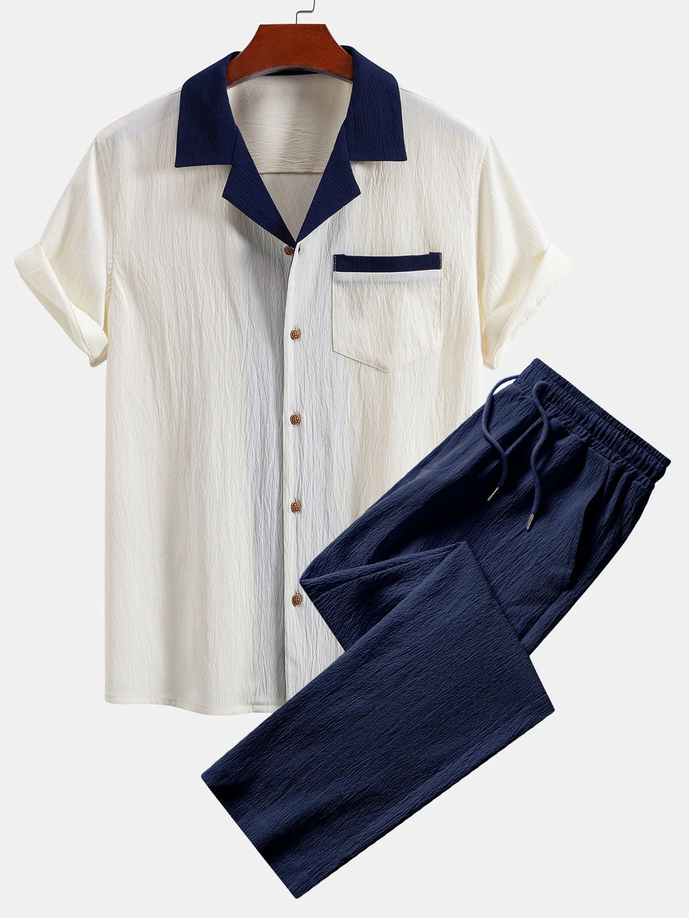 Atanasio® | Textured Contrast Cuban Shirt & Straight Leg Pants - Image 3