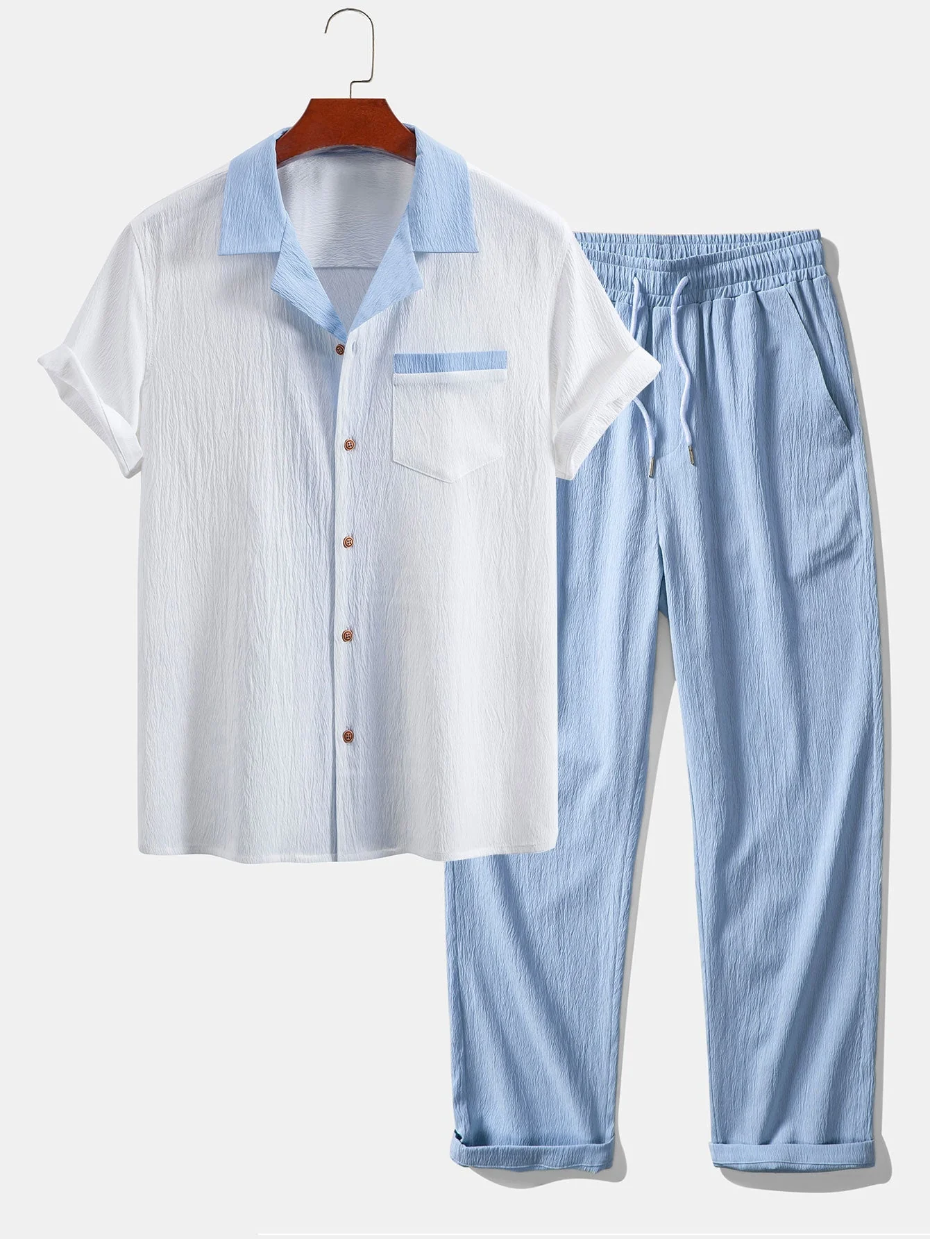 Atanasio® | Textured Contrast Cuban Shirt & Straight Leg Pants - Image 6