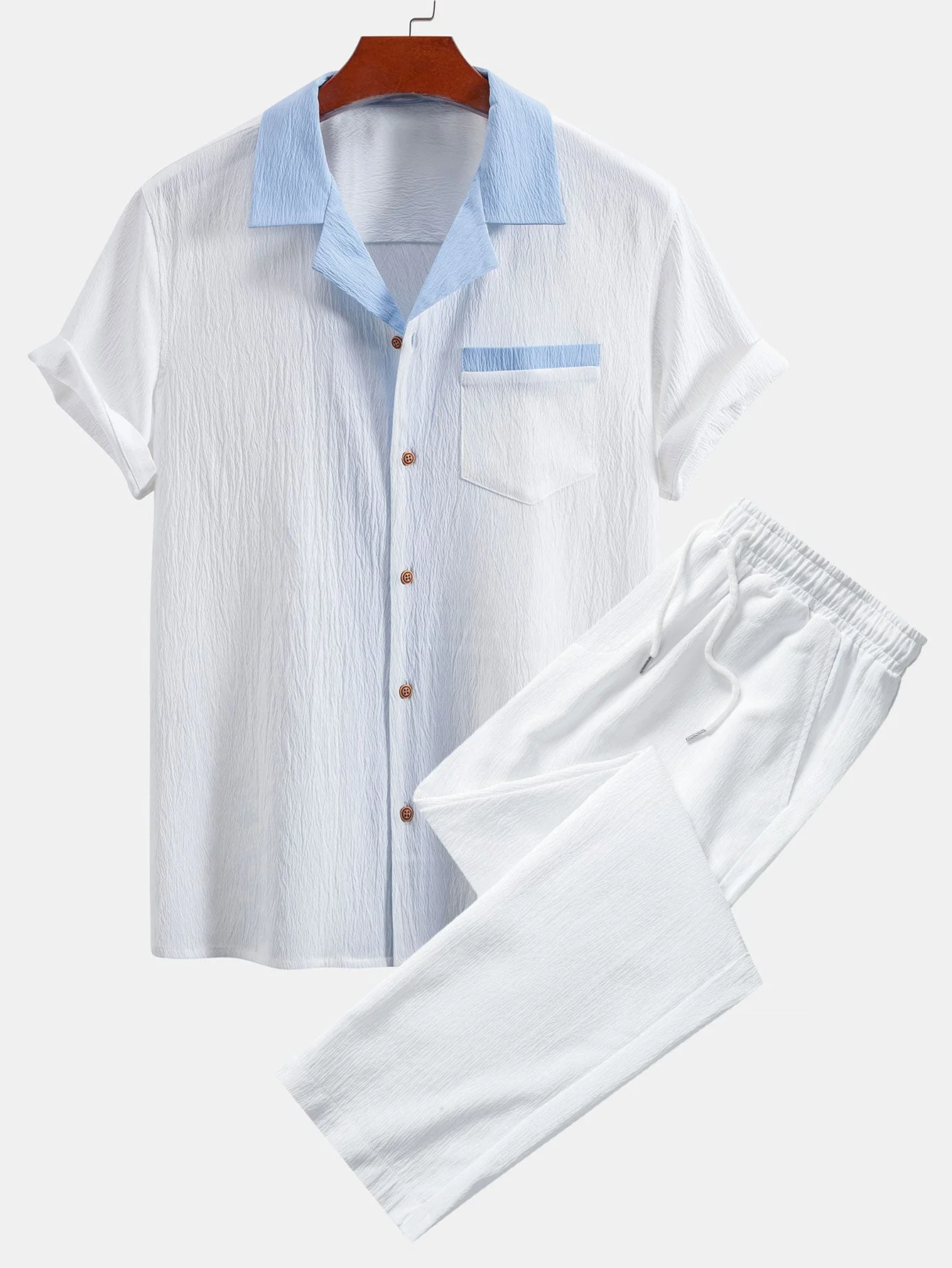 Atanasio® | Textured Contrast Cuban Shirt & Straight Leg Pants - Image 7