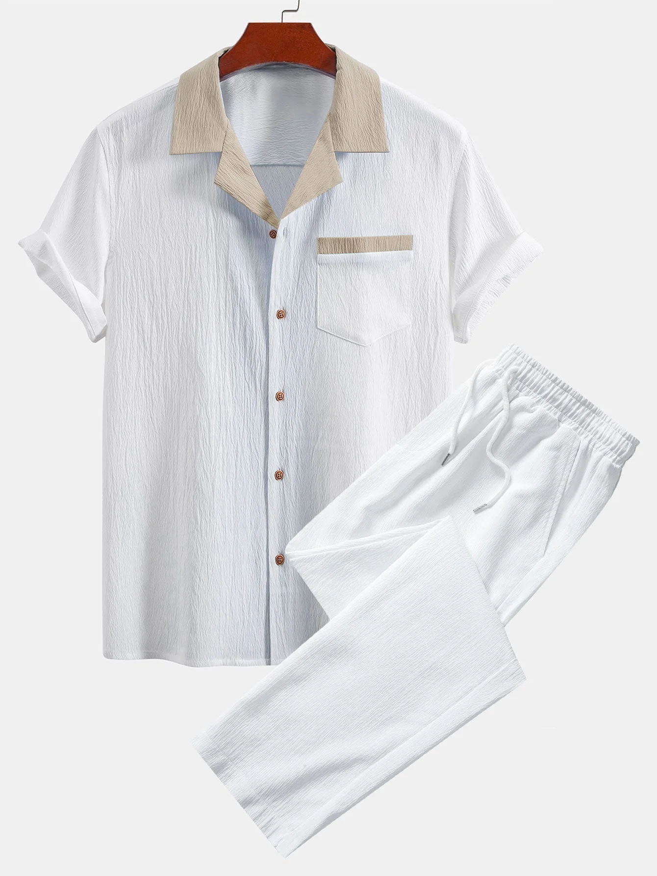 Atanasio® | Textured Contrast Cuban Shirt & Straight Leg Pants - Image 9