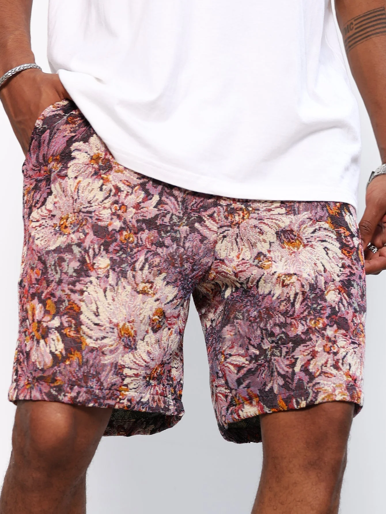 Athanasius | Oil Painting Floral Print Drawstring Shorts - Image 2