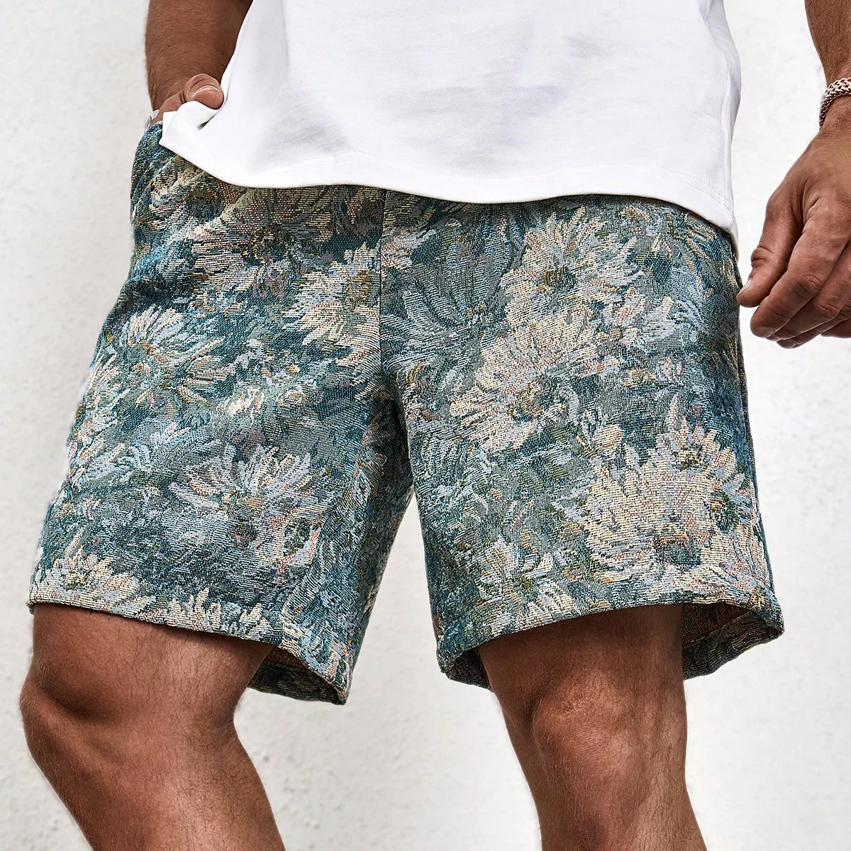 Athanasius | Oil Painting Floral Print Drawstring Shorts - Image 7