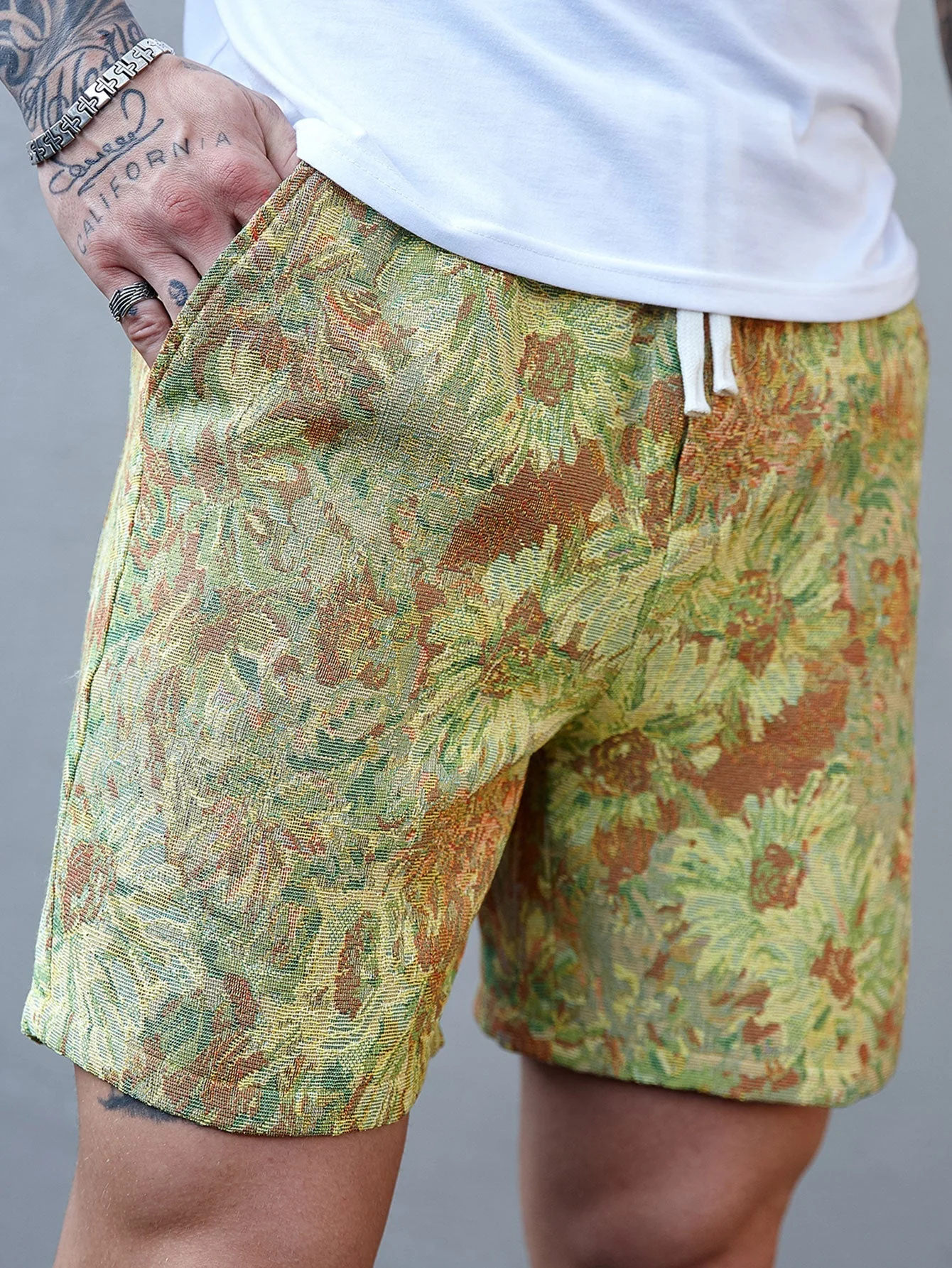 Athanasius | Oil Painting Floral Print Drawstring Shorts - Image 9