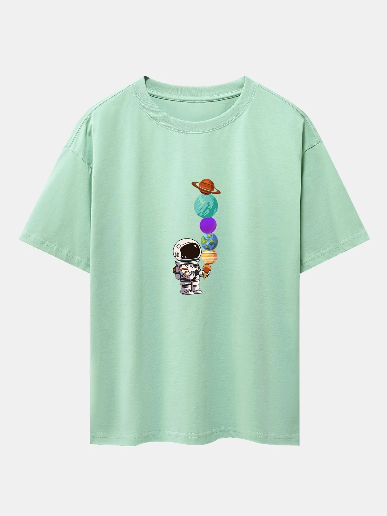 Atilano® | Planet Astronaut Print Drop Shoulder Oversize T-Shirt - Image 12