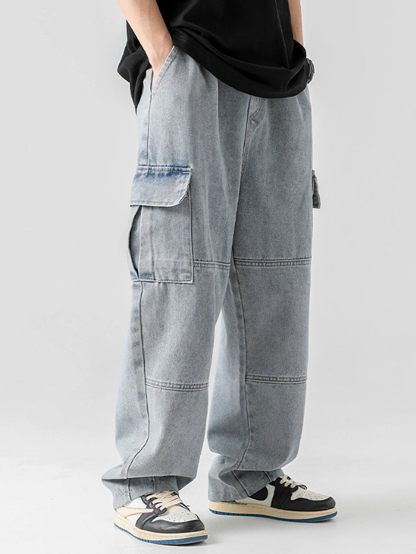 Augustin® | Elastic Waist Relax Fit Straight Leg Cargo Jeans - Image 2