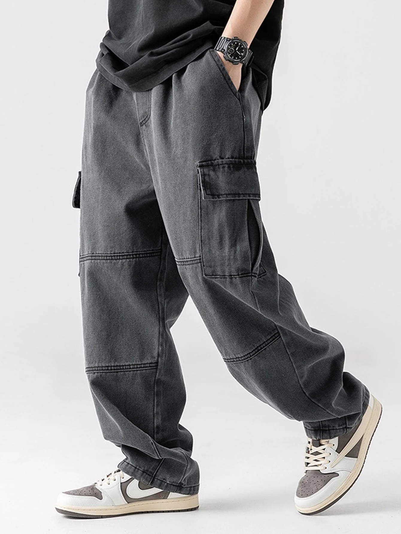 Augustin® | Elastic Waist Relax Fit Straight Leg Cargo Jeans - Image 7