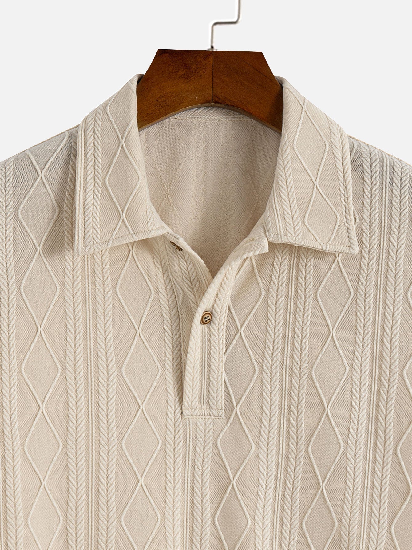 Augusto® | Knitted Geometric Rhombus Jacquard Polo - Image 8