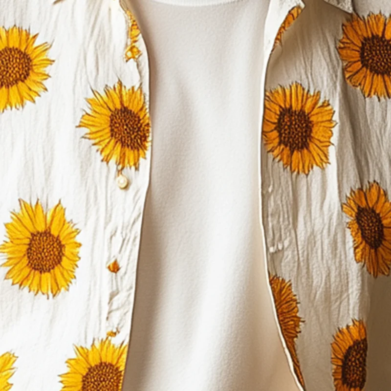 Augusto | Men'S Summer Fashion Sunflower Print Cotton And Linen Long Sleeve Shirt - Image 3