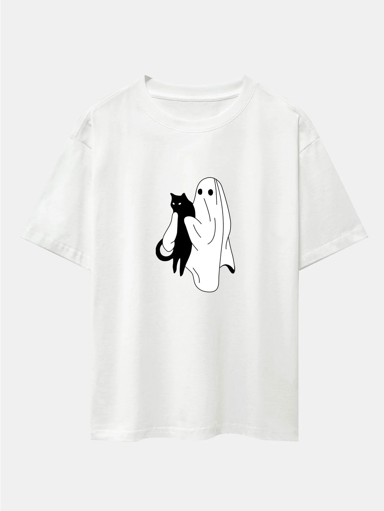 Aurelio® | Ghost Black Cat Print Drop Shoulder Oversize T-Shirt - Image 10