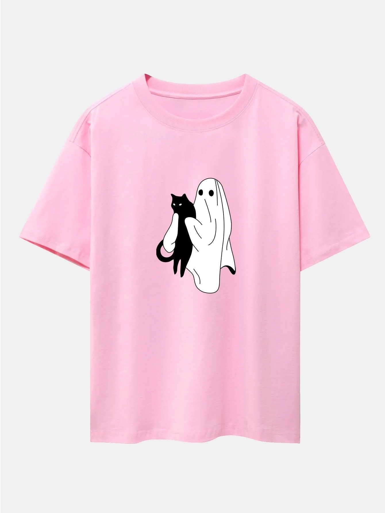 Aurelio® | Ghost Black Cat Print Drop Shoulder Oversize T-Shirt - Image 11