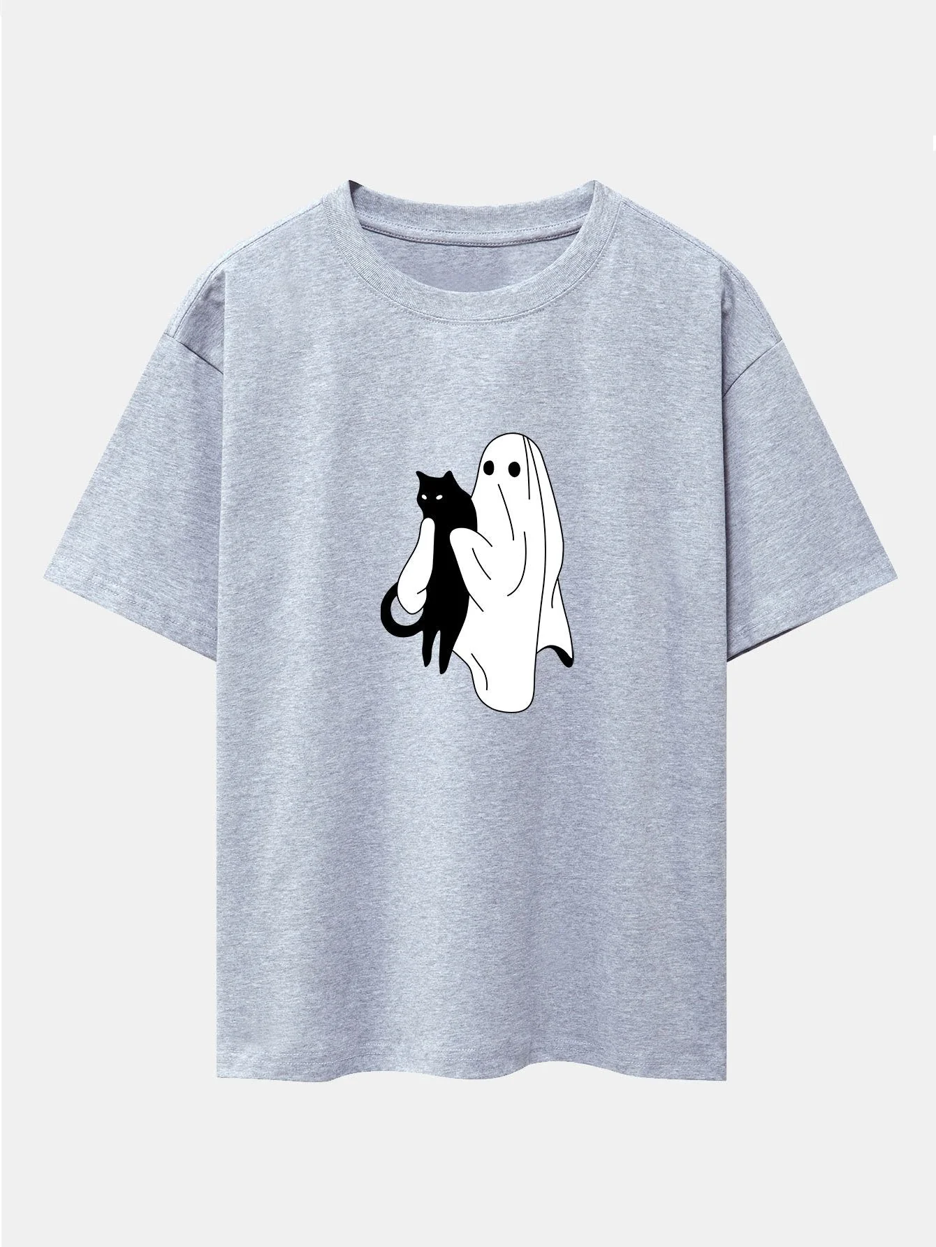 Aurelio® | Ghost Black Cat Print Drop Shoulder Oversize T-Shirt - Image 12