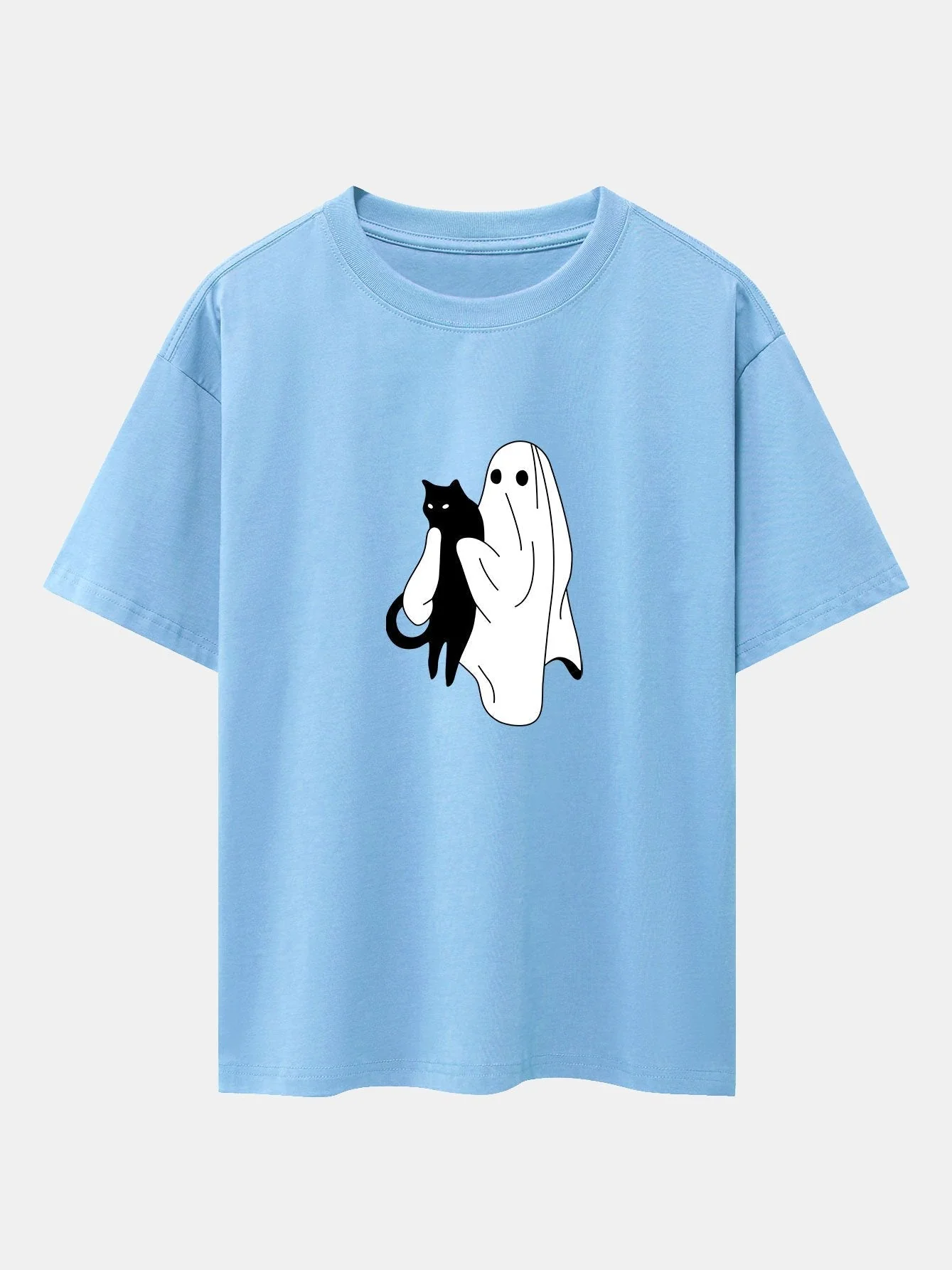 Aurelio® | Ghost Black Cat Print Drop Shoulder Oversize T-Shirt - Image 13