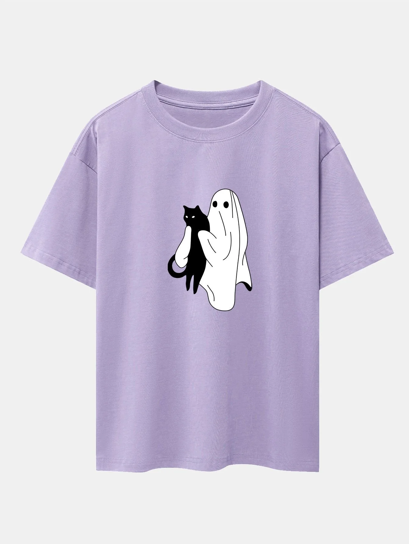 Aurelio® | Ghost Black Cat Print Drop Shoulder Oversize T-Shirt - Image 14