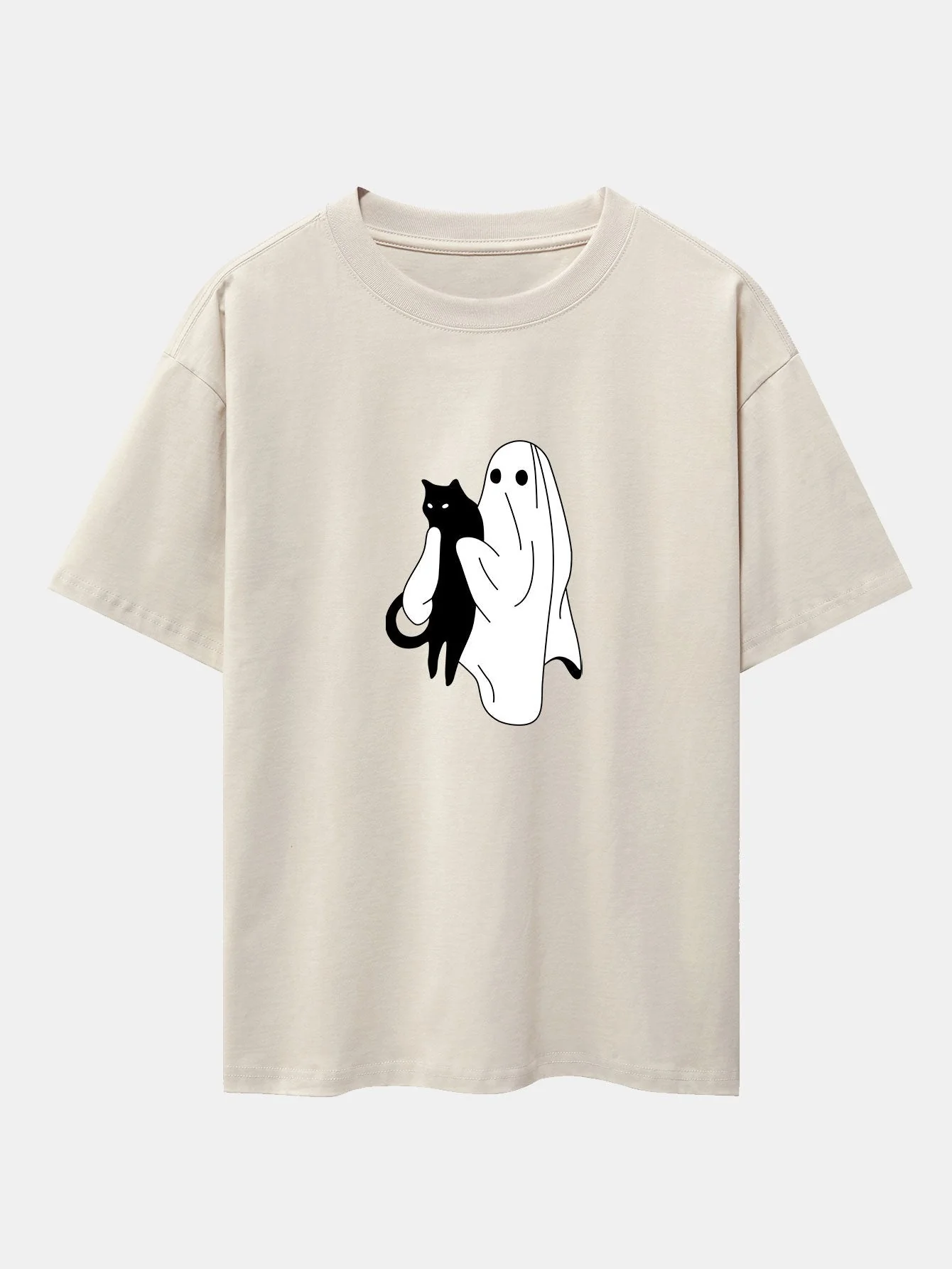 Aurelio® | Ghost Black Cat Print Drop Shoulder Oversize T-Shirt - Image 3