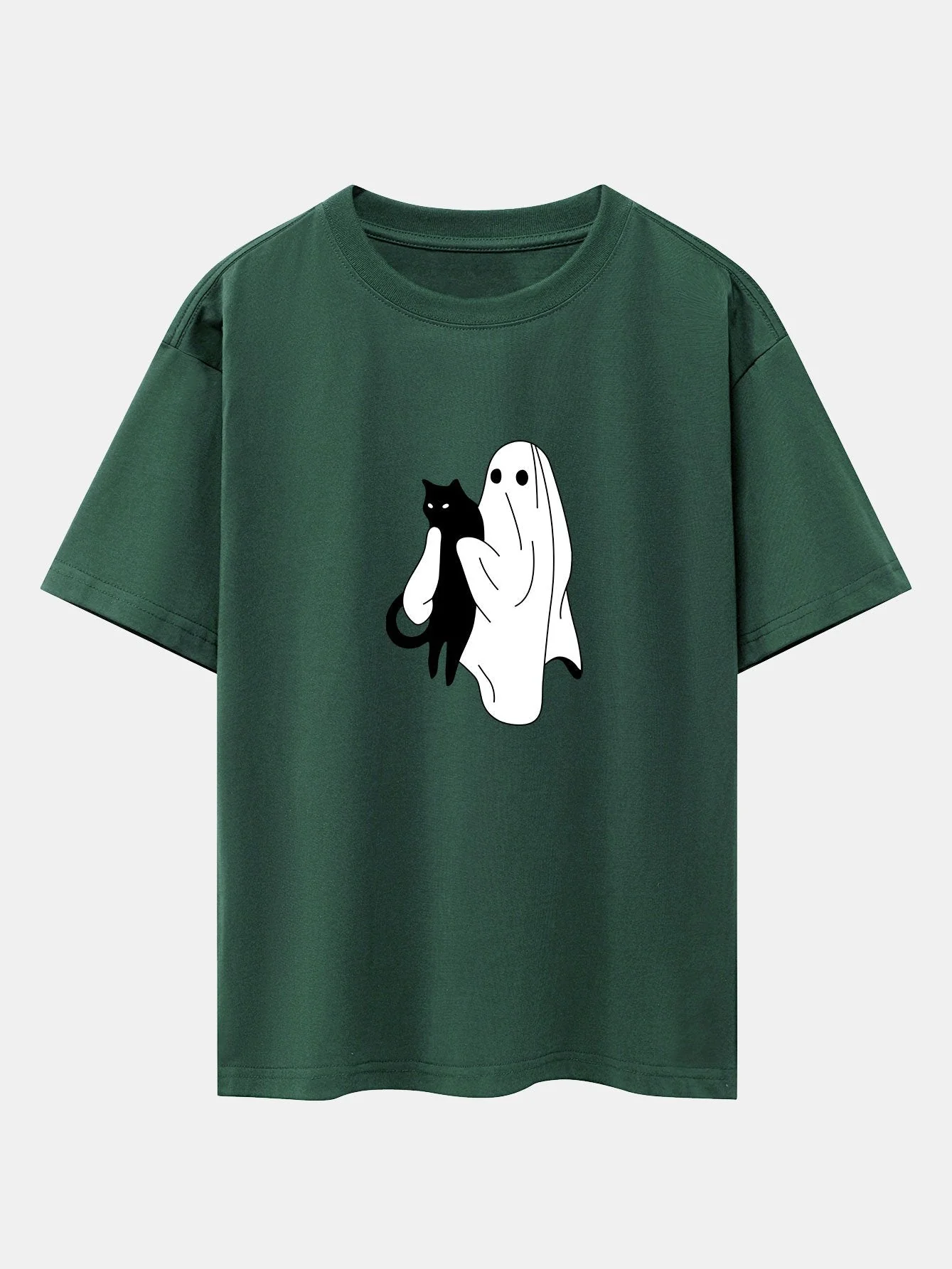 Aurelio® | Ghost Black Cat Print Drop Shoulder Oversize T-Shirt - Image 4