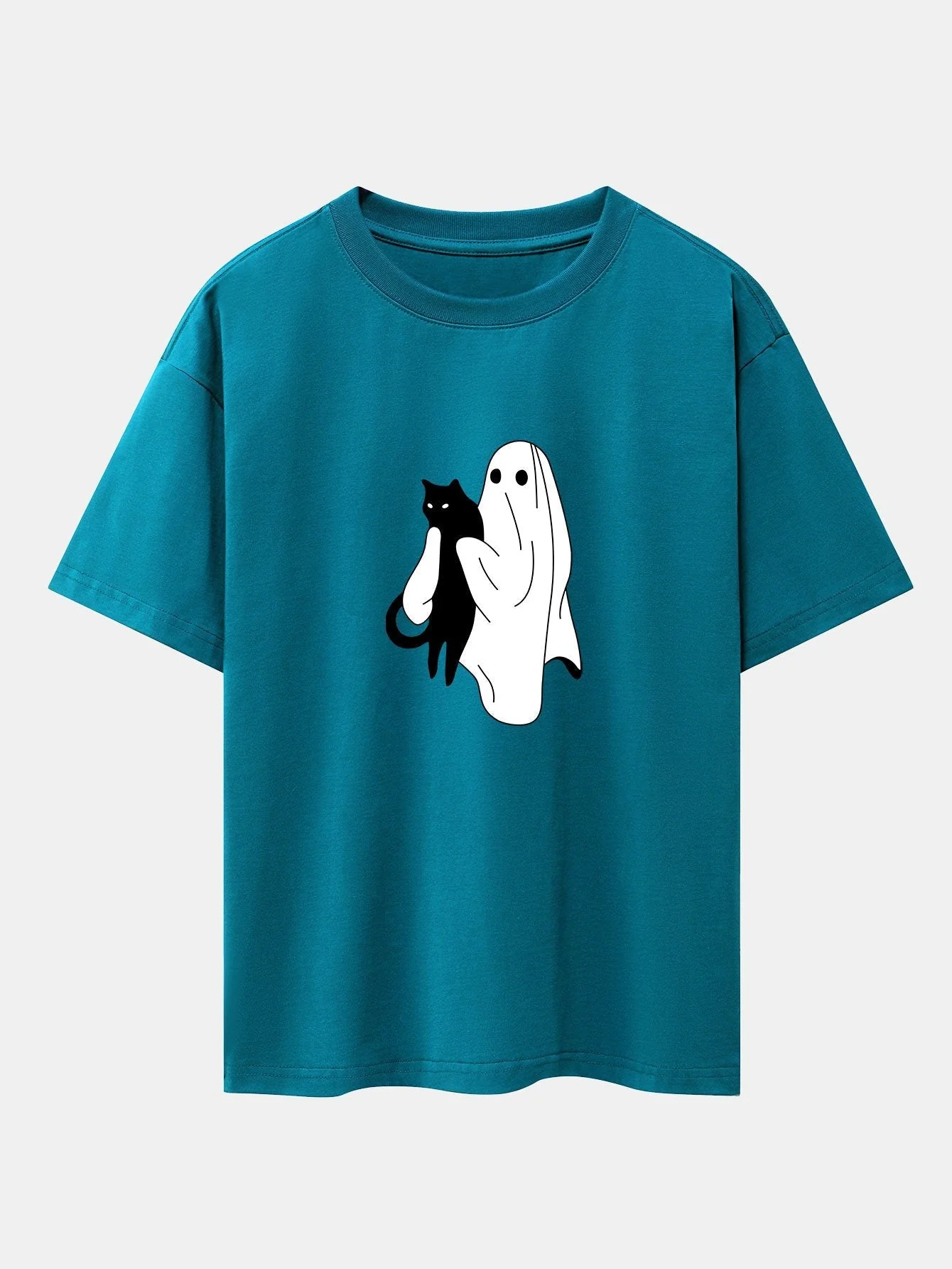 Aurelio® | Ghost Black Cat Print Drop Shoulder Oversize T-Shirt - Image 5