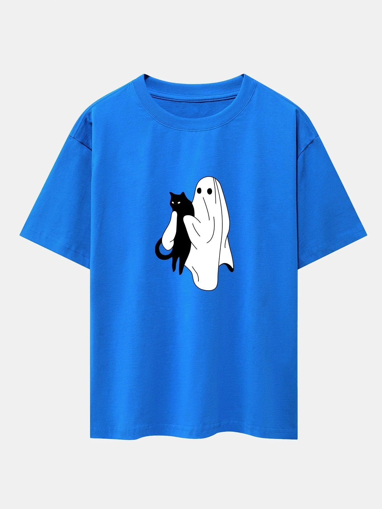 Aurelio® | Ghost Black Cat Print Drop Shoulder Oversize T-Shirt - Image 6